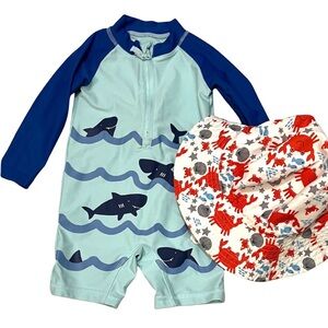 Shark Print Swimsuit with Crab Hat